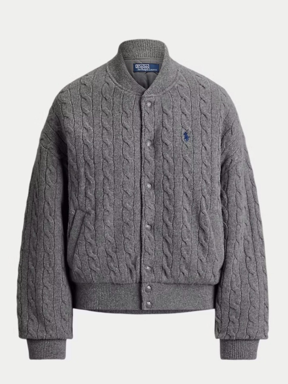 Polo Ralph Lauren Cable-Knit Wool-Cashmere Snapped Jacket in Flannel Grey Heathe